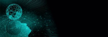 Teknoloji arka planına sahip küresel iletişim konsepti, soyut 3D resimleme