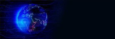 Dünya haritası ve ikili kodlu dünyanın dijital bileşimi