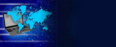 dünya haritalı dizüstü bilgisayar ve ikili kod