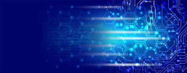 Parlayan mavi ve sarı altıgenli soyut bir arkaplan. Teknoloji konsepti vektör illüstrasyonu