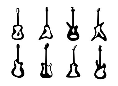 Beyaz arkaplanda çeşitli gitar simgeleri