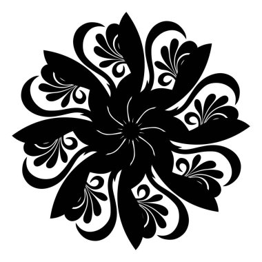 Mandala siyah ve beyaz çiçek süsü. vektör illüstrasyonu