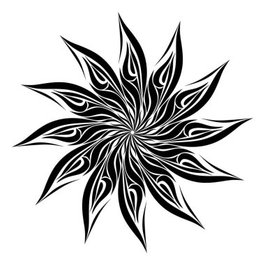 mandala siyah ve beyaz soyut çiçek