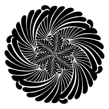 Mandala çiçeği soyut deseni, siyah beyaz arkaplan ve eş merkezli çizgiler