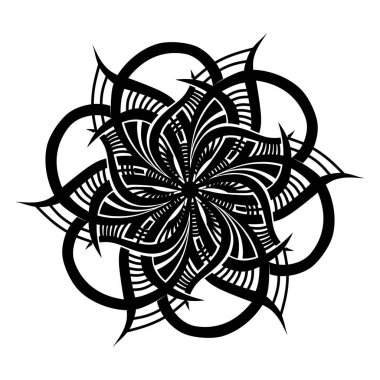 siyah ve beyaz mandala süslemeli vektör deseni. Soyut çiçek ve kabile elementinin mandala 'sı.