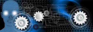 Siyah arkaplanda dijital tablet bilgisayarlı soyut teknoloji kavramı