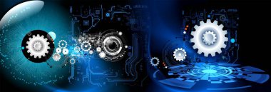 Dijital teknoloji simgelerine sahip dişlilerin ve mekanizmaların vektör çizimi