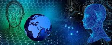 Siber güvenlik kavramı. Soyut arka planda insan beyni ve dişliler. küresel teknoloji