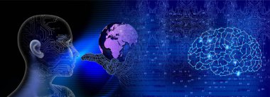 İkili kodlu insan beyninin dijital illüstrasyonu