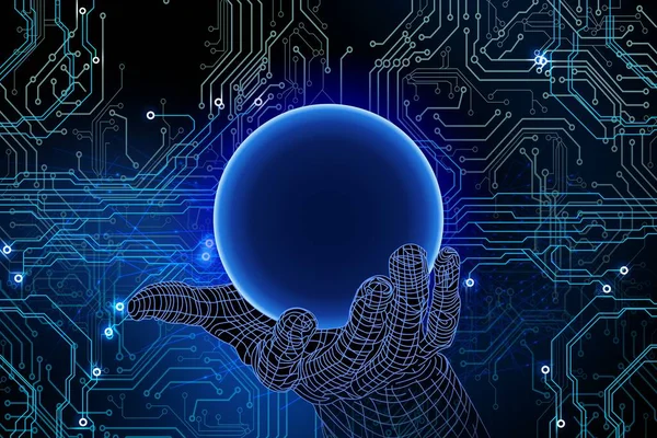 Parlak çizgileri olan soyut teknoloji arkaplanının dijital illüstrasyonu