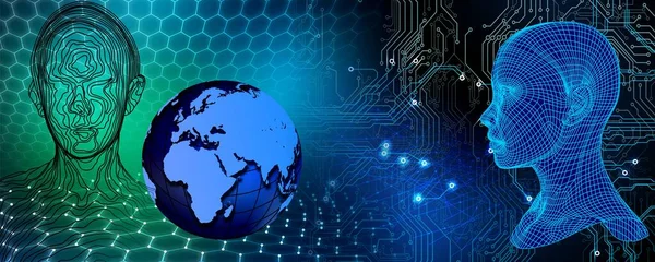 Siber güvenlik kavramı. Soyut arka planda insan beyni ve dişliler. küresel teknoloji