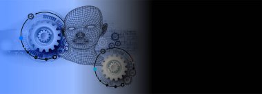 Vites ve dişli tekerlekleri olan soyut bir arka plan. 3d oluşturma