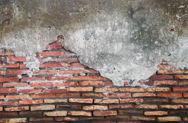 Kırmızı tuğla duvar dokusu eski arkaplan. Çatallı eski yıpranmış duvar