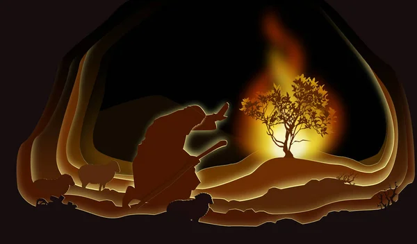 穆萨和燃烧的荆棘 纸业艺术 简约主义 圣经的例证 圣经故事 数码艺术 — 图库照片