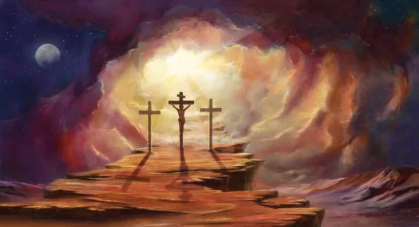 Three Crosses Only Way Heaven Path Book Life Dolorosa — Zdjęcie stockowe