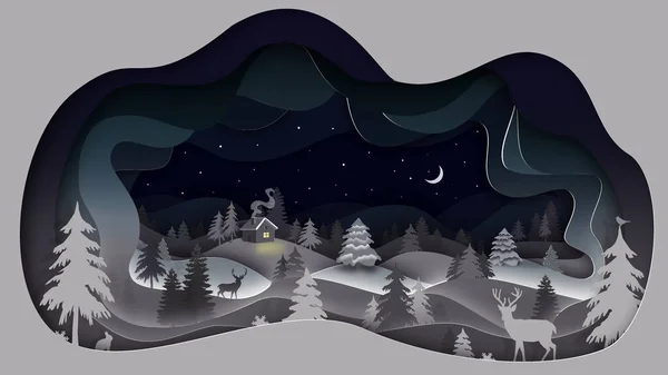Winter Theme Winter Night Paper Art Abstract Illustration Minimalism Digital — стоковое фото
