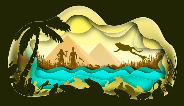 Plagues Egypt Rivers Blood Bible Story Paper Art Abstract Illustration — Zdjęcie stockowe