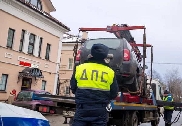 Tula Oroszország 2021 Január Egy Közlekedési Rendőr Irányítja Egy Autó — Stock Fotó