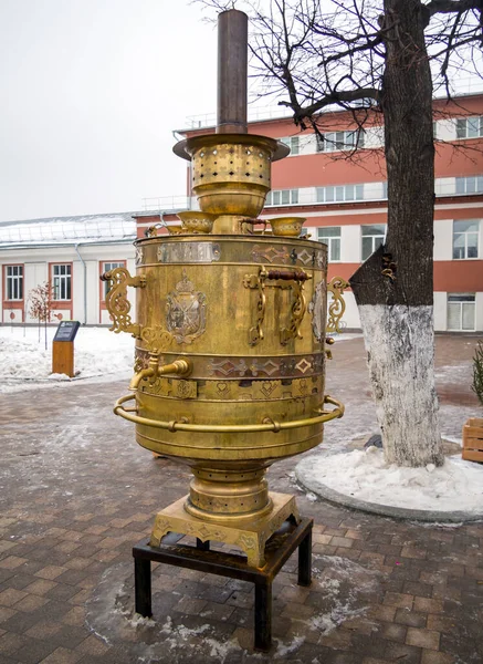 Tula Russia January 2021 Large Working Wood Burning Samovar Kazan — Stock Photo, Image