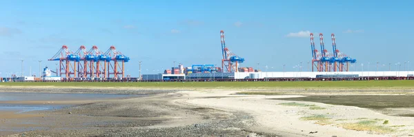 Панорама Канцелярських Журавлів Промисловими Залами Порту Джейд Везер Глибоководної Гавані — стокове фото