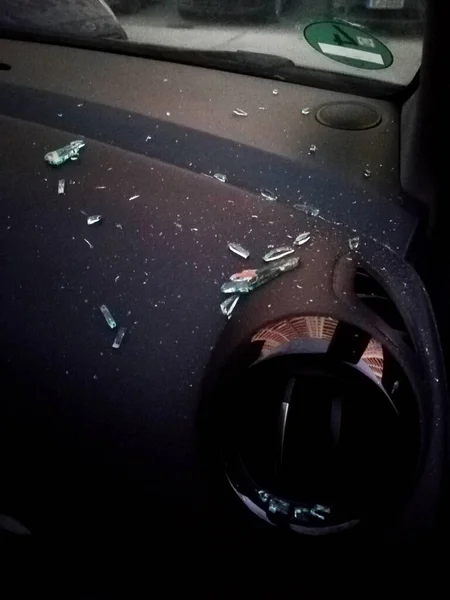 Broken Triangular Window Car Tried Steal Radio — 스톡 사진