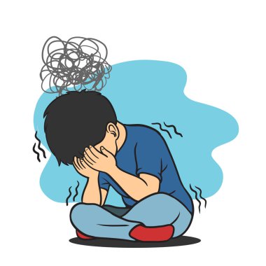 Sad boy, vector illustration, isolated white background