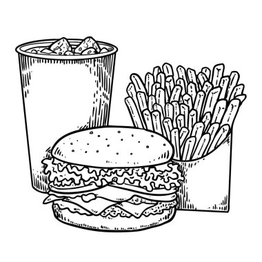 El çizimi fast food. Vektör illüstrasyonu