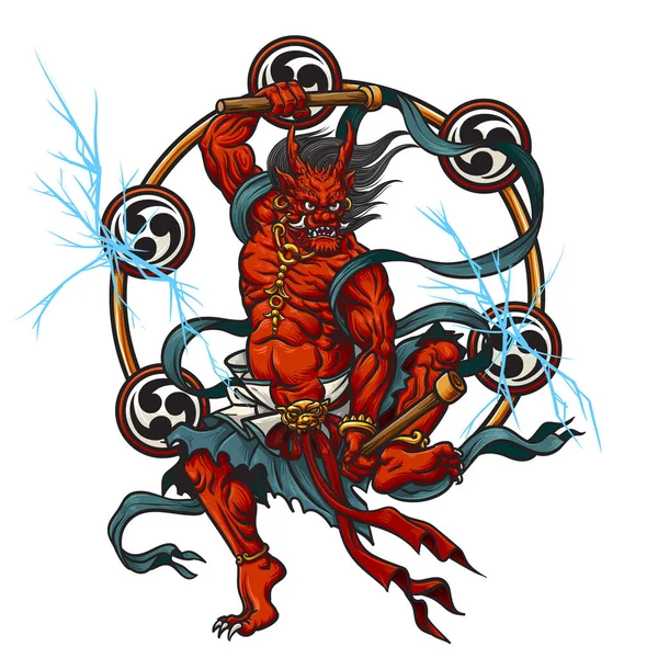 Thunder God Raijin Japan Vector Illustration Japanese Tattoo — 스톡 벡터