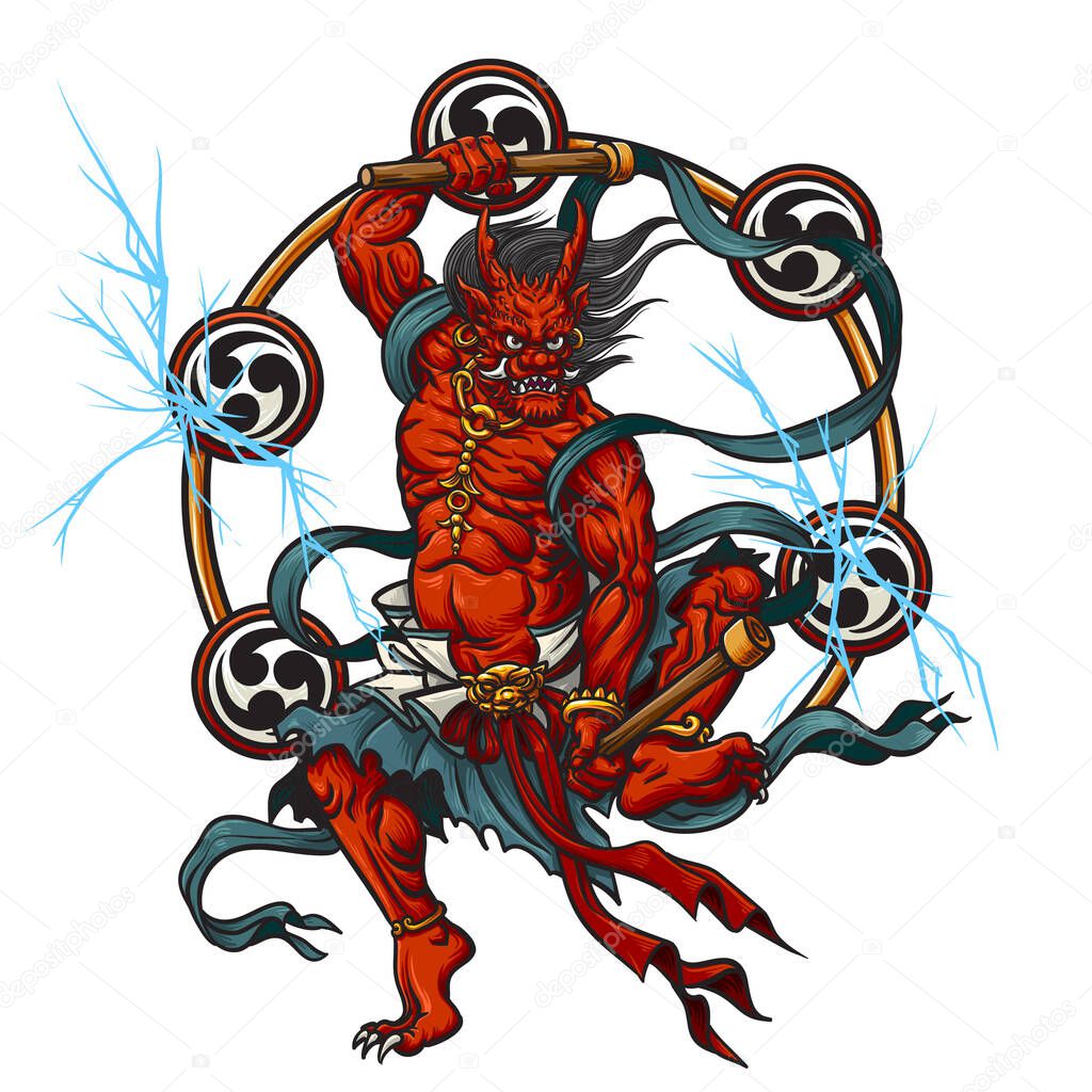  Thunder god Raijin  of Japan, Vector Illustration,Japanese Tattoo