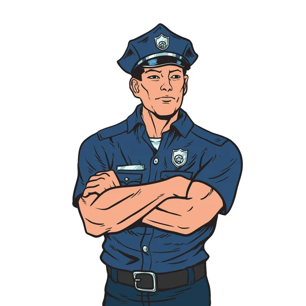 Αστυνομικός Σταυρωμένα Χέρια Απομονωμένος Λευκό Φόντο Εικονογράφηση Διάνυσμα — Διανυσματικό Αρχείο