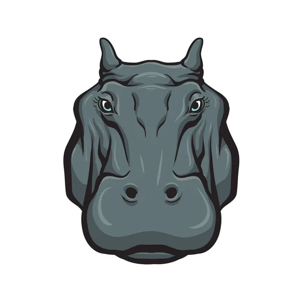 Hippo Wild African Animal Face Vector Hand Drawn Illustration Isolated — Stock vektor