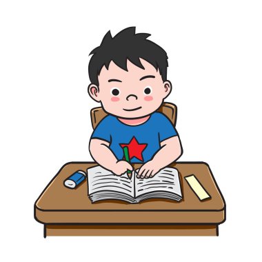 Illustration of a boy writing isolated on white background,Vector Illustration.