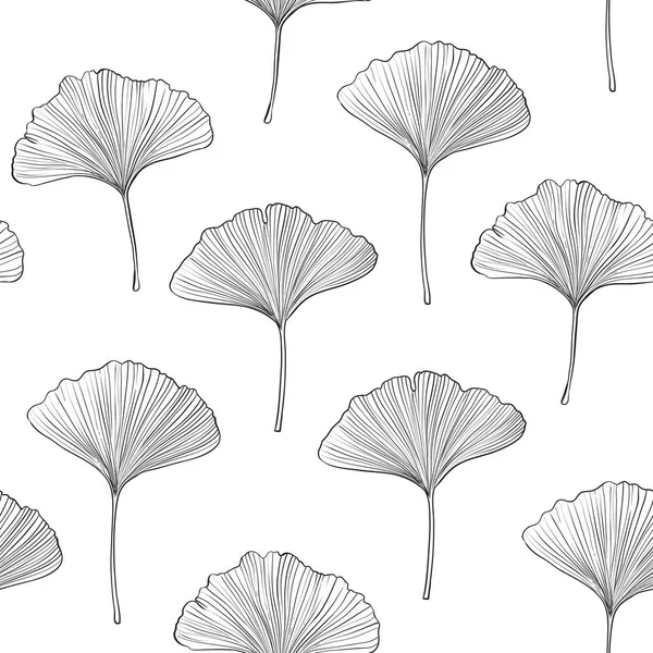 Dibujado Mano Ginkgo Biloba Hojas Patrón Sin Costura Ilustración Vector — Archivo Imágenes Vectoriales