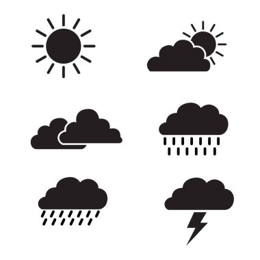 Beyaz arkaplanda bulut hava ikonu ayarlandı. Vektör illüstrasyonu.