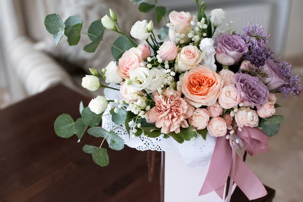 Chic Festive Bouquet Flowers Made Pastel Colored Roses Decorative Paper — Stock Photo, Image