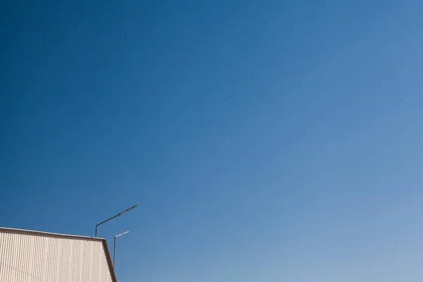 Upper Part Industrial Building Lantern Backdrop Blue Clear Sky Day — Stok fotoğraf