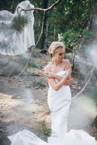 Obra Arte Uma Mulher Bonita Esbelta Com Penteado Elegante Envolto — Fotografia de Stock