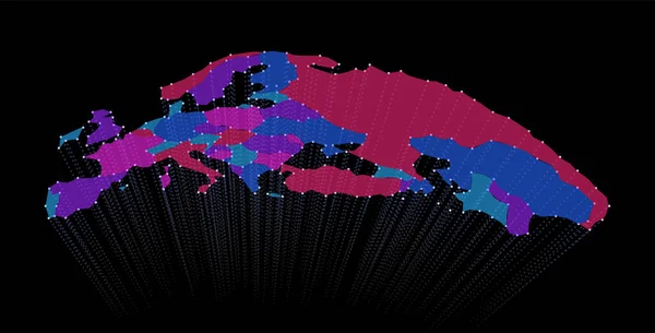 Mapa Evropy Částic Příval Dat Uzlů Moře Setmění Barevné Okresy — Stockový vektor