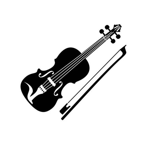 Violon Avec Arc Style Simple Noir Détail Logo Icône Vectoriel — Image vectorielle