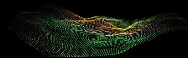 ビッグデータの一部としての深いデータ ポイント波のUiだった 暗闇の中で緑の輝き — ストックベクタ