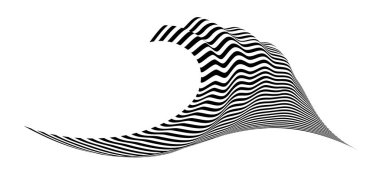 Zebra dokusuyla fırça darbesi gibi dalgalanan bayrak. Siyah beyaz çizgili yelek tuhaf bir şekilde kıvrılmış ve yörünge boyunca dalgalar kıvrılıyor..