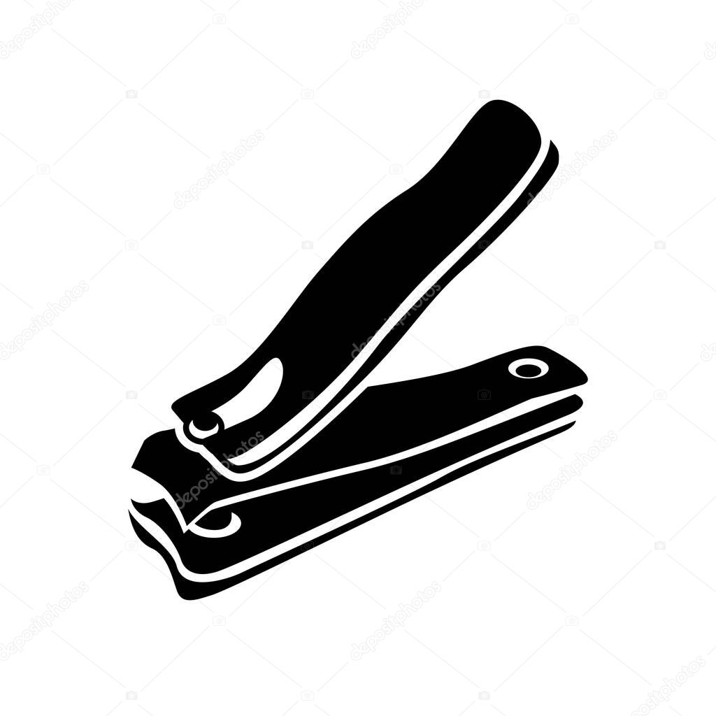 Manicure tweezers icon. Drop shadow silhouette symbol. Manicure clippers. Negative space. Vector isolated illustration.