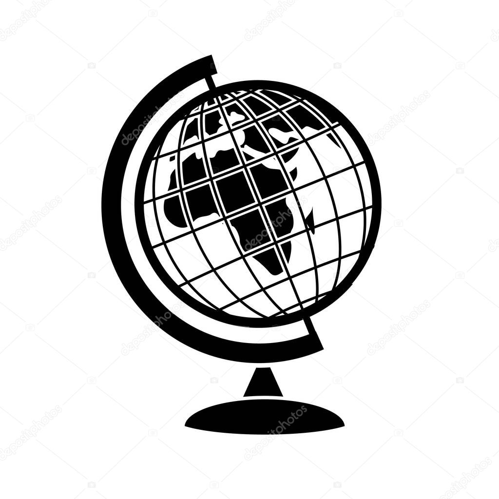 Globe icon. Scientific guide. Model of the planet earth for teaching at school. Image of space with spherical coordinates. Science simple style detailed logo vector illustration isolated.