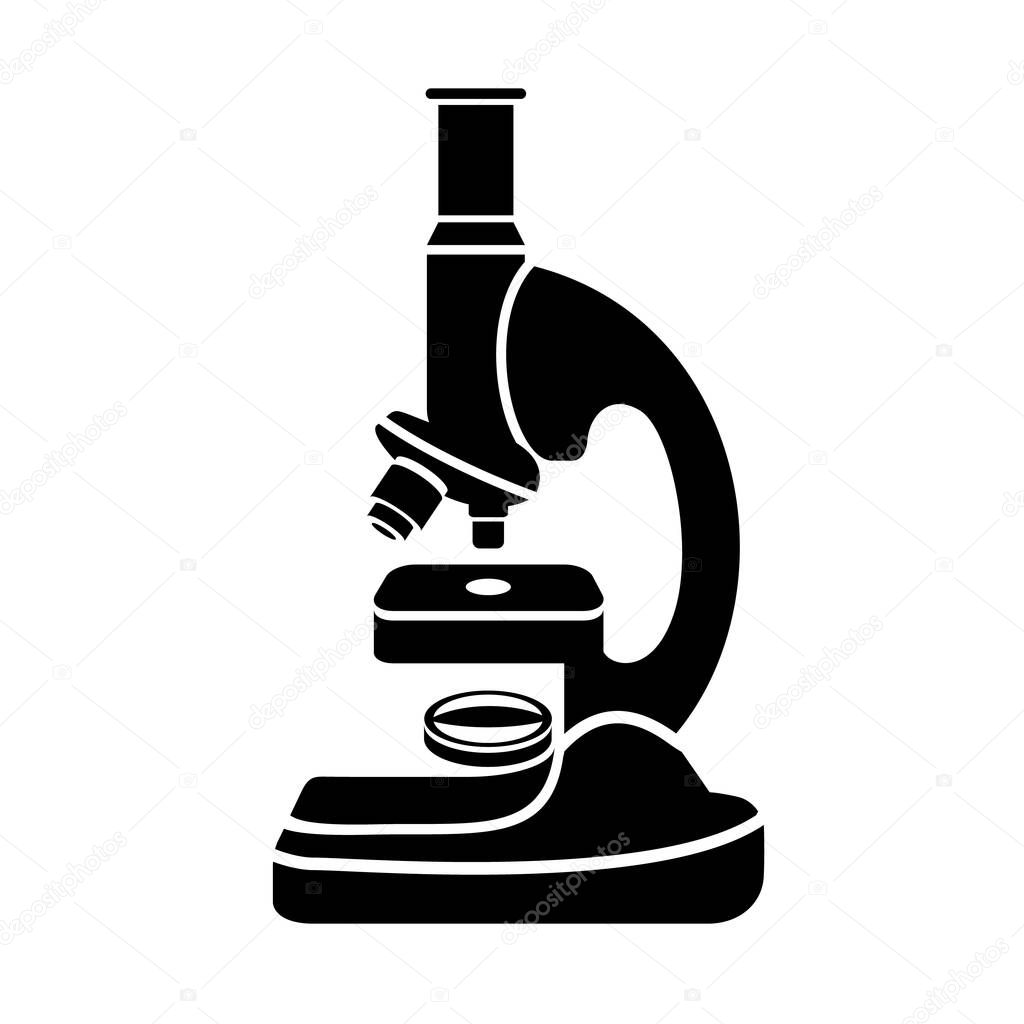 Microscope icon. Scientific guide. Device for learning at school. Physical device for studying the microworld. Science simple style detailed logo vector illustration isolated.