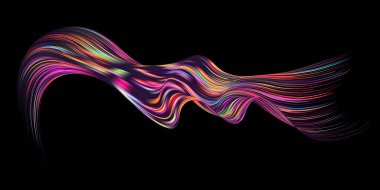 Kanatlı renkli soyut bükülmüş akışkan şekil akışı. Modaya uygun sıvı tasarımı. 3D renkli soyut akış şekilli akış boyası. Derin analiz fırça darbesi renkli afiş. Vektör illüstrasyonu gerçekçi boya