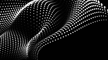 Sunum için matematik akış şablonu. Işık yayan çizgiler parçacıkların uzayındaki düzenliliği vurguluyor. Sinüzoidal bilim emretti. Büyük bir veri akışı işleniyor