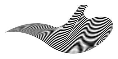 Zebra dokusuyla fırça darbesi gibi dalgalanan bayrak. Siyah beyaz çizgili yelek tuhaf bir şekilde kıvrılmış ve yörünge boyunca dalgalar kıvrılıyor..