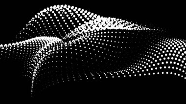 Sunum için matematik akış şablonu. Işık yayan çizgiler parçacıkların uzayındaki düzenliliği vurguluyor. Sinüzoidal bilim emretti. Büyük bir veri akışı işleniyor