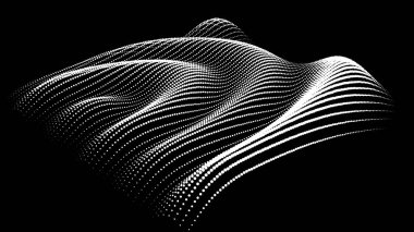 Büyük verilerin üç boyutlu dinamik düğümü bilimi noktalar. Parçacıkların sonsuz sinüzoit çizgisini dalgalandırın. Girdap tepesi neon topolojisi. Titreşim dalgalı davul müziği arkaplanı. Deniz araştırma bilimi damlaları düşüyor