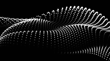 Sunum için matematik akış şablonu. Işık yayan çizgiler parçacıkların uzayındaki düzenliliği vurguluyor. Sinüzoidal bilim emretti. Büyük bir veri akışı işleniyor